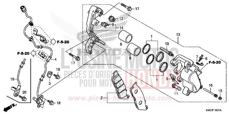 FRONT BRAKE CALIPER (ABS) for Forza 125 MAT CYNOS GRAY METALLIC (NH312) from 2015